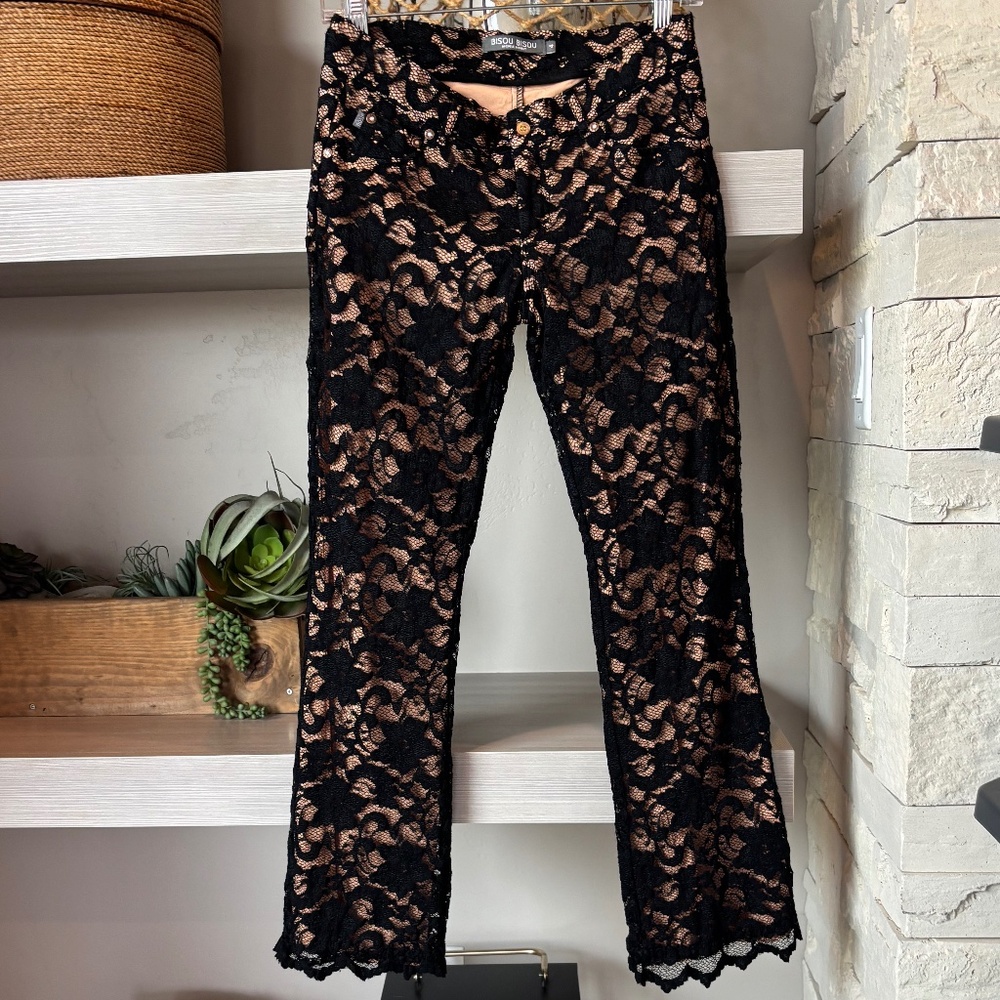 Bisou Bisou - Black Embroidered Lace Jeans w/Tan Lining 4